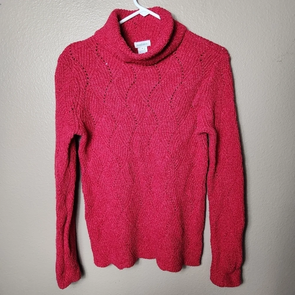 Sundance Womens Magenta Pink Champlain Cable Knit Turtleneck Sweater-Size M